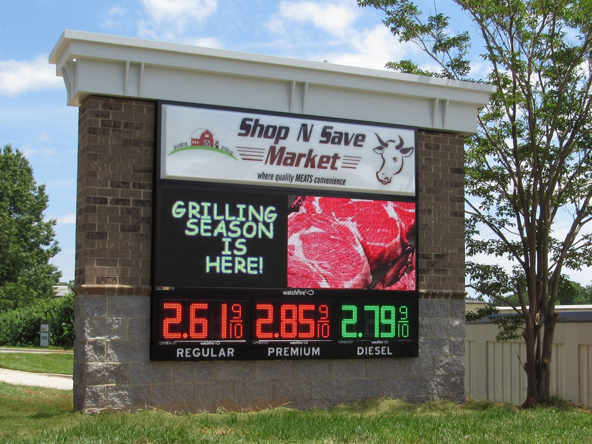 Shop N Save Market; 12" Price Watchers, 8mm, 3'5" x 9'3" Message Center, Mooresville, NC